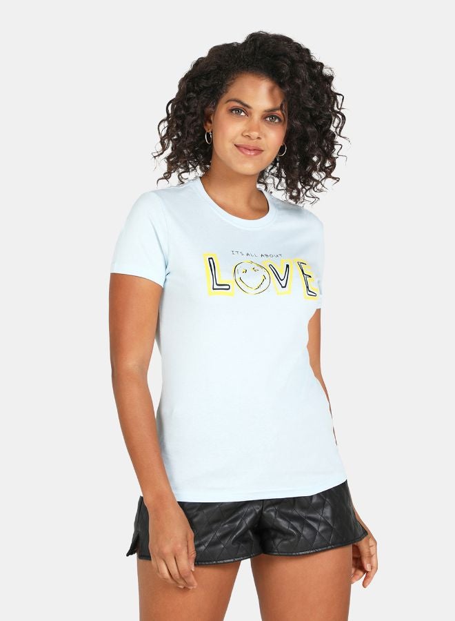 DRIP Printed Round Neck Casual T-Shirt Sky Blue - Image 1