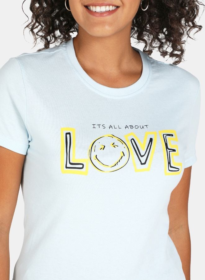 DRIP Printed Round Neck Casual T-Shirt Sky Blue - Image 4