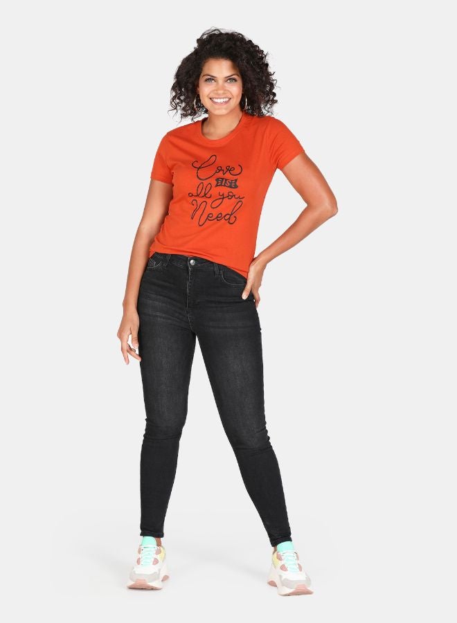 DRIP Printed Round Neck Casual T-Shirt Copper - Image 3