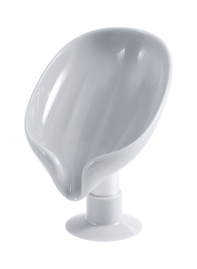 Leaf-Shaped Soap Box Without Punching Standing Suction Cup Drain White 10 x 7cm 