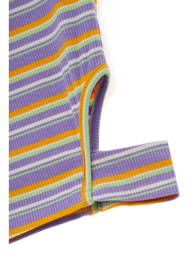 Aila Women's Casual Sleeveless Bodysuit Purple/White/Yellow  - Image 5