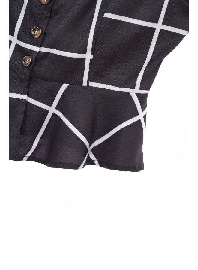 Aila Women's Casual Sleeveless Check Design Peplum Top Black  - Image 5
