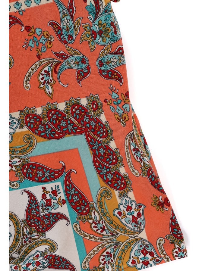Aila - Women's Casual V-Neck Short Sleeve Tie Front Printed Tops Multicolour - Image 1