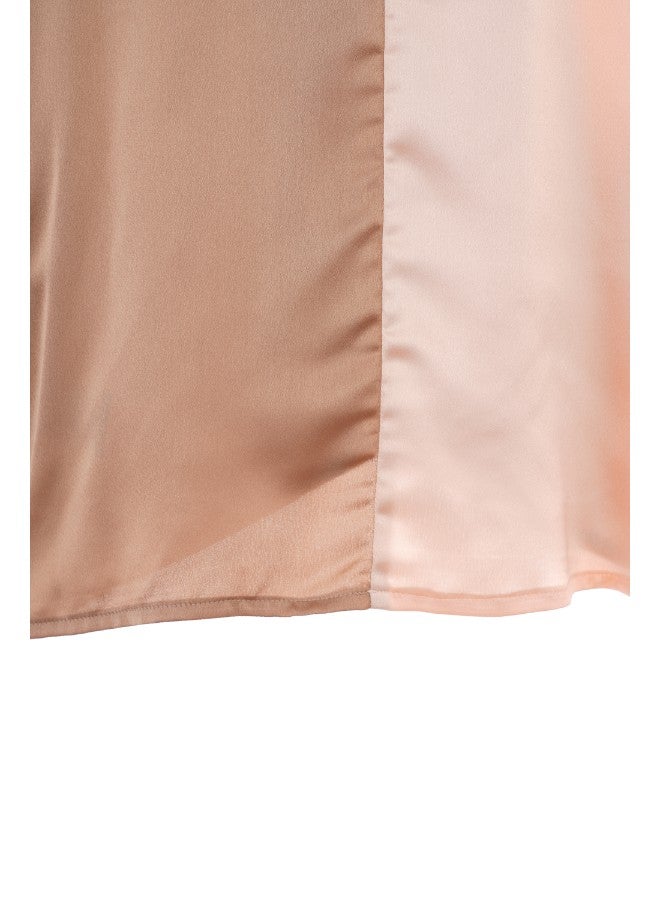 Aila - Women's Three-Quarter Sleeve Colour Blocked V-Neck Wrap Shirt Brown/Pink - Image 1