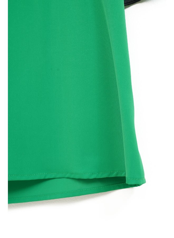 Aila Women's Layered Short Sleeve Notched Neck Top Green  - Image 5