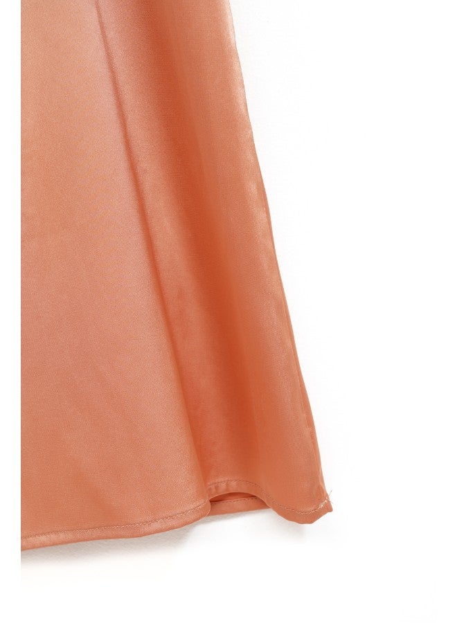 Aila Women's Casual Sweetheart Neck Short Sleeve Blocking Dress Coral  - Image 5