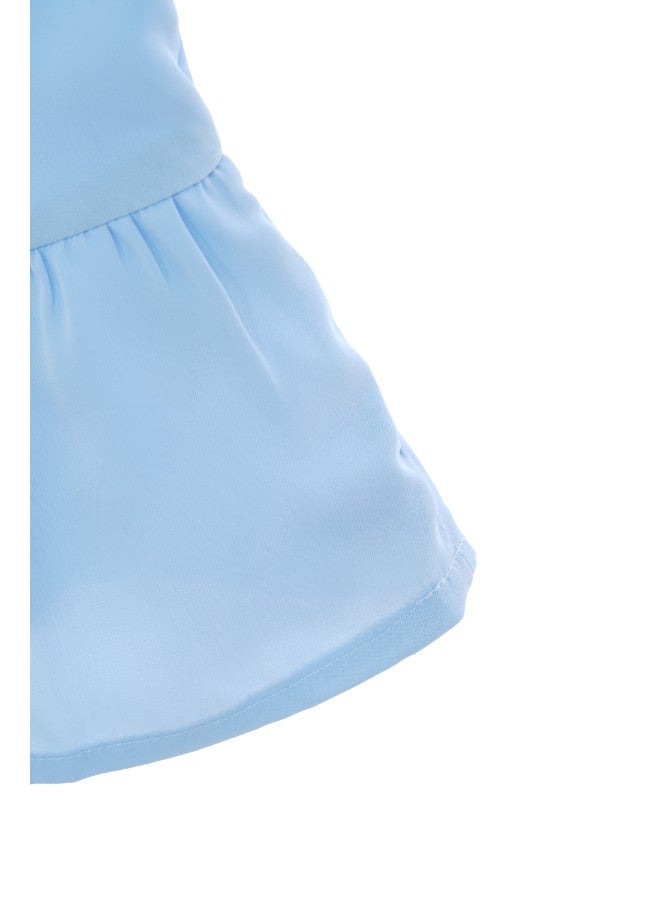 Aila - Women's Casual V-Neck Crop Top With Ruffle Hem Blue - Image 1
