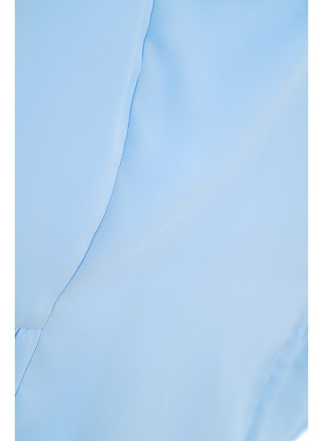 Aila - Women's Casual V-Neck Crop Top With Ruffle Hem Blue - Image 1