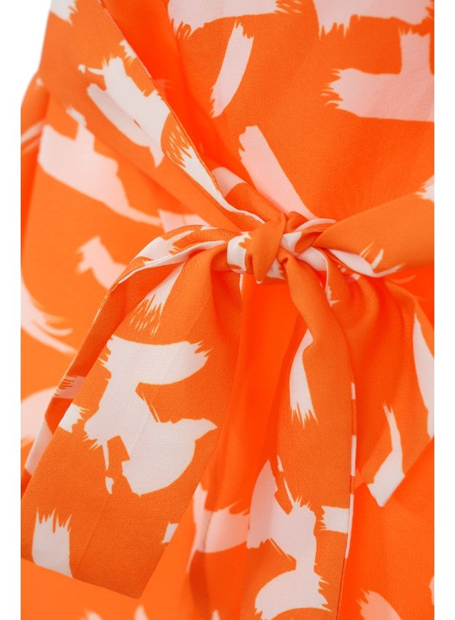 Aila Women's Sleeveless Tie Detail Tailored Wrap Jumpsuit With Waist Tie Orange/White  - Image 5