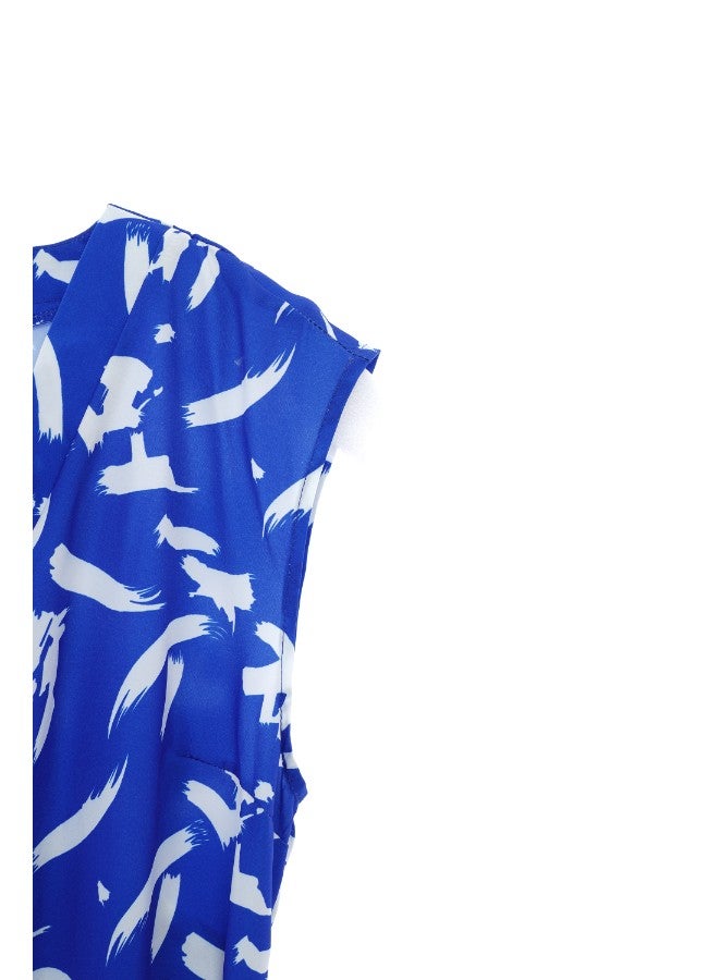 Aila Women's Sleeveless Tie Detail Tailored Wrap Jumpsuit With Waist Tie Blue/White  - Image 5