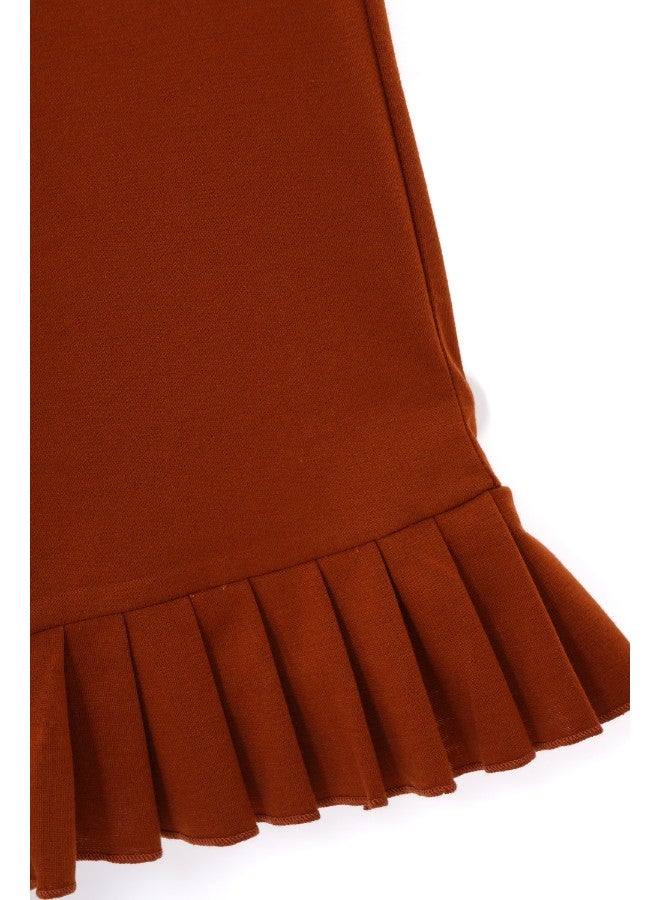 Aila Women's Casual Elastic Waistband Front Pocket Pleated Hem Cropped Pants Brown  - Image 5