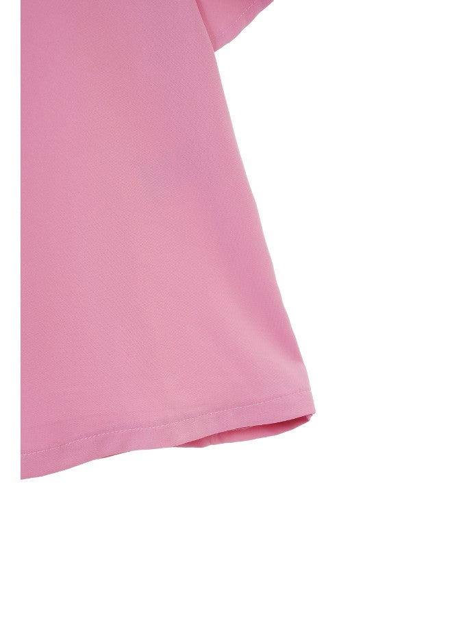 Aila Women's Casual Flared Short Sleeve Polyester Blend Top With Round Neck Plain/Basic Pattern Pink  - Image 5
