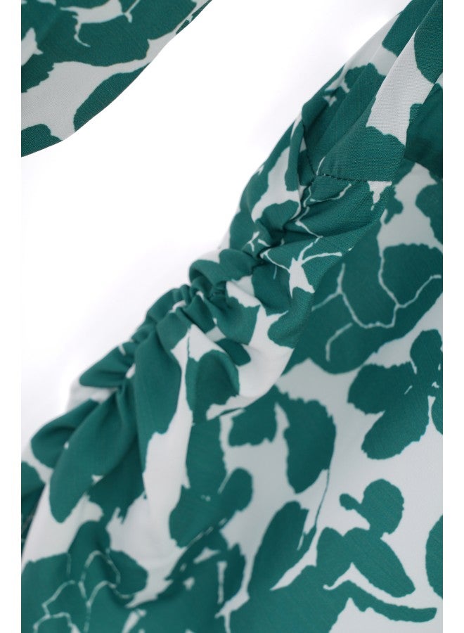 Aila "Rayon 	Three-Quarter Sleeve Cold Shoulder Mini Dress With V-Neck Printed Pettern" Green/White  - Image 5