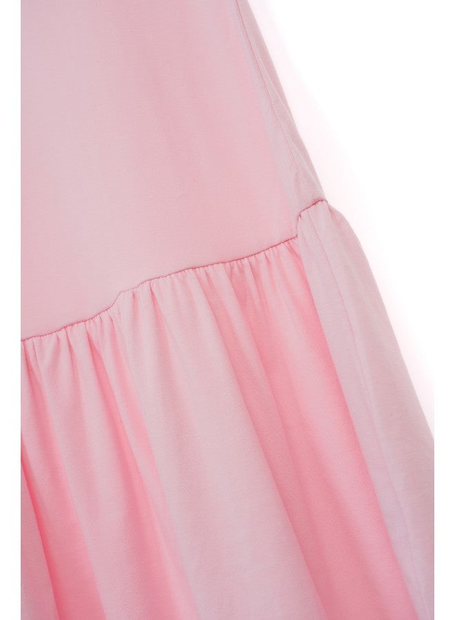 Aila - Women's V-Neck Midi Slip Ruffle Hem Dress Pink - Image 1