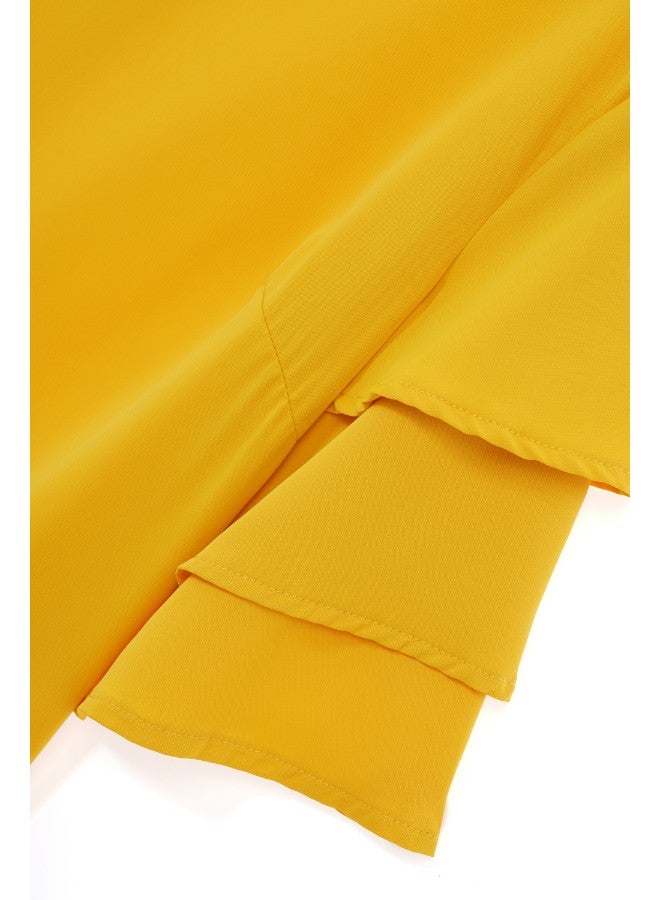 Aila Women's Casual Bell Short Sleeve Polyester Blend Solid Tops With Round Neck Yellow  - Image 5
