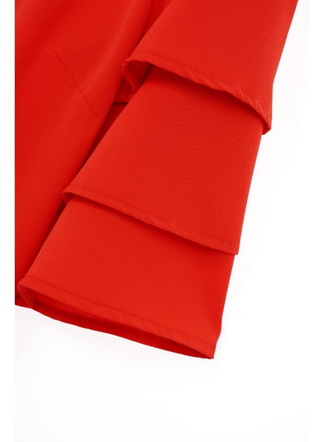 Aila Women's Casual Bell Short Sleeve Polyester Blend Solid Tops With Round Neck Orange  - Image 5