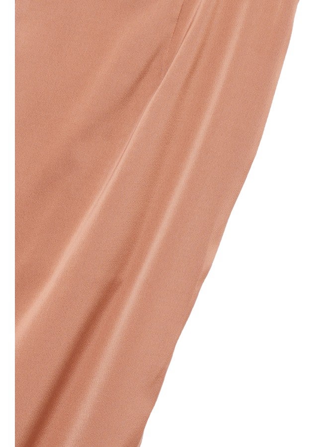 Aila Women's Casual Mid-Rise Ankle Length Wide Leg Solid Pants With Slit Brown  - Image 5