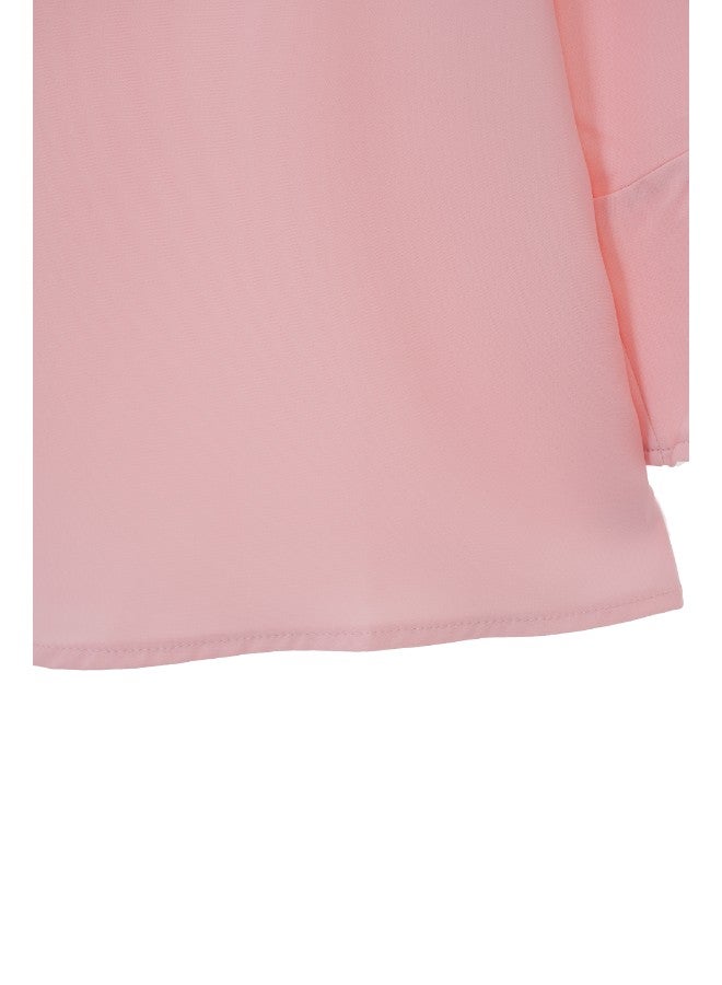 Aila Women's Formal Bell Sleeves Notch Neck Blouse Pink - Image 5