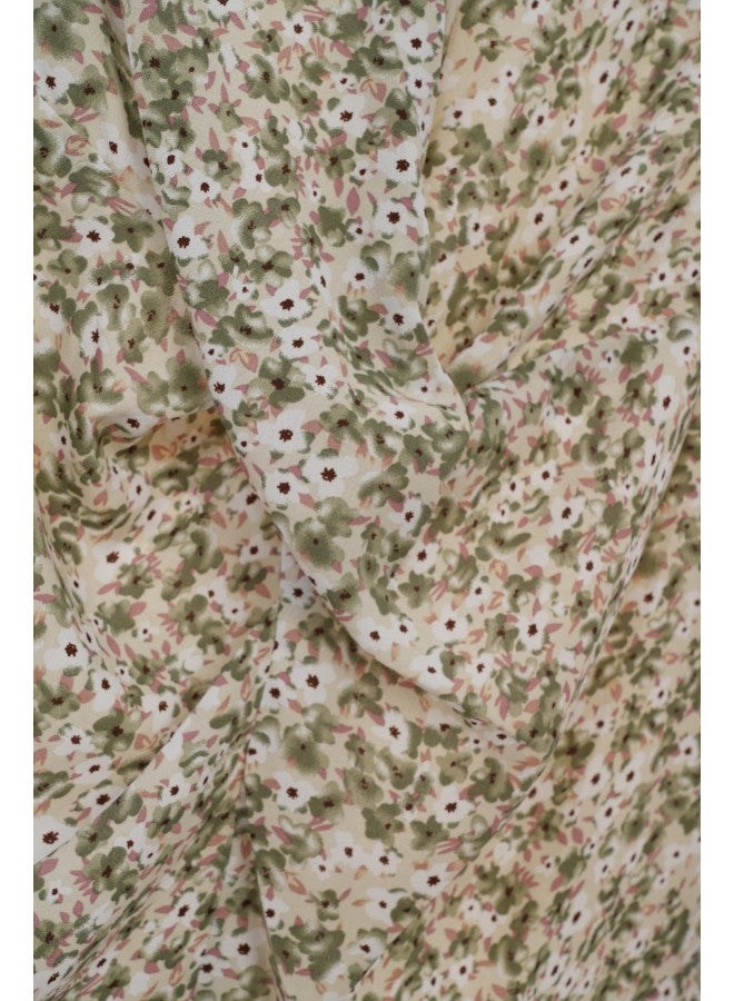 Aila Women's Casual V Neck Long Sleeve Print Top With Back Zipper Green Floral - Image 5