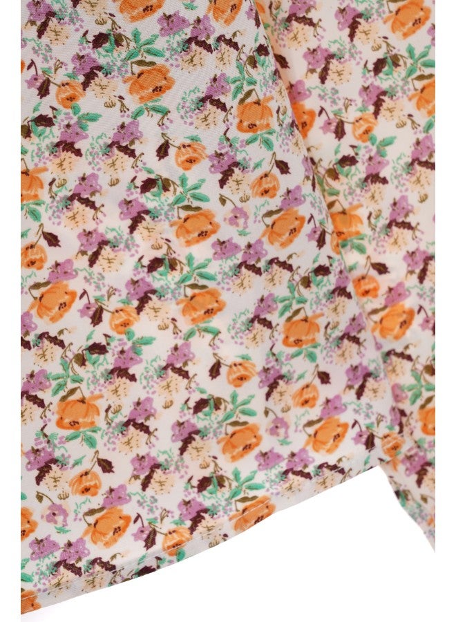 Aila Women's long sleeve Tops with High collar Apricot Print - Image 5