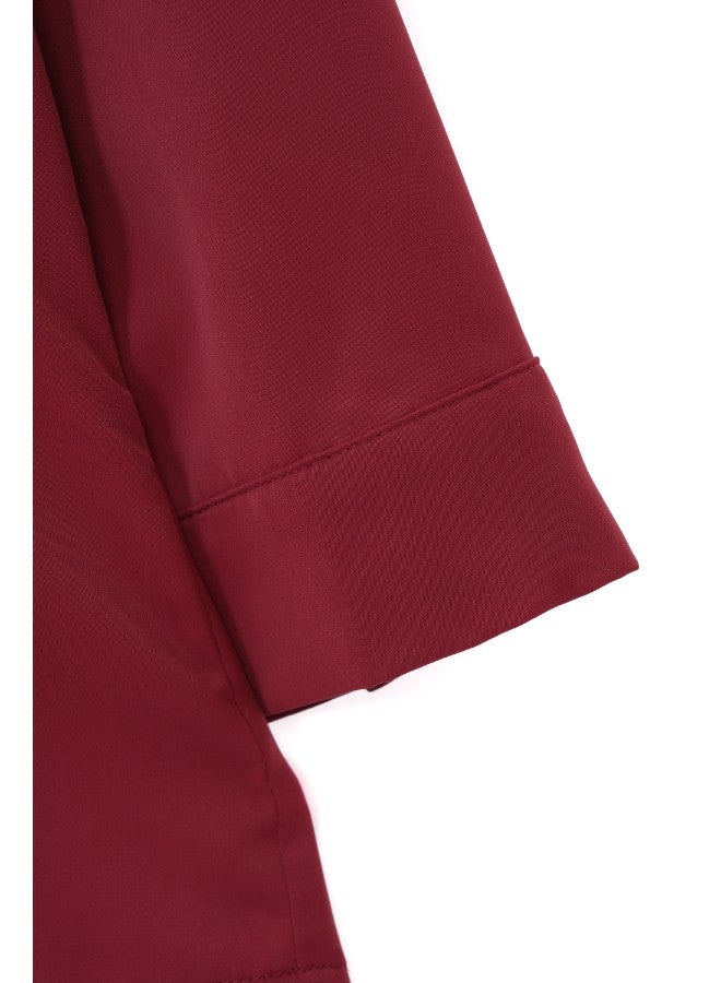 Aila Women's Casual Three Quarter Sleeves Blouse With Tie Detail At Collar Dark Red - Image 5