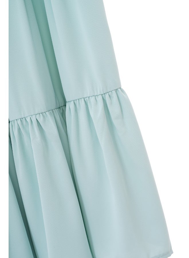 Aila - Women's Drawstring Waist Tiered Skirt Green - Image 1