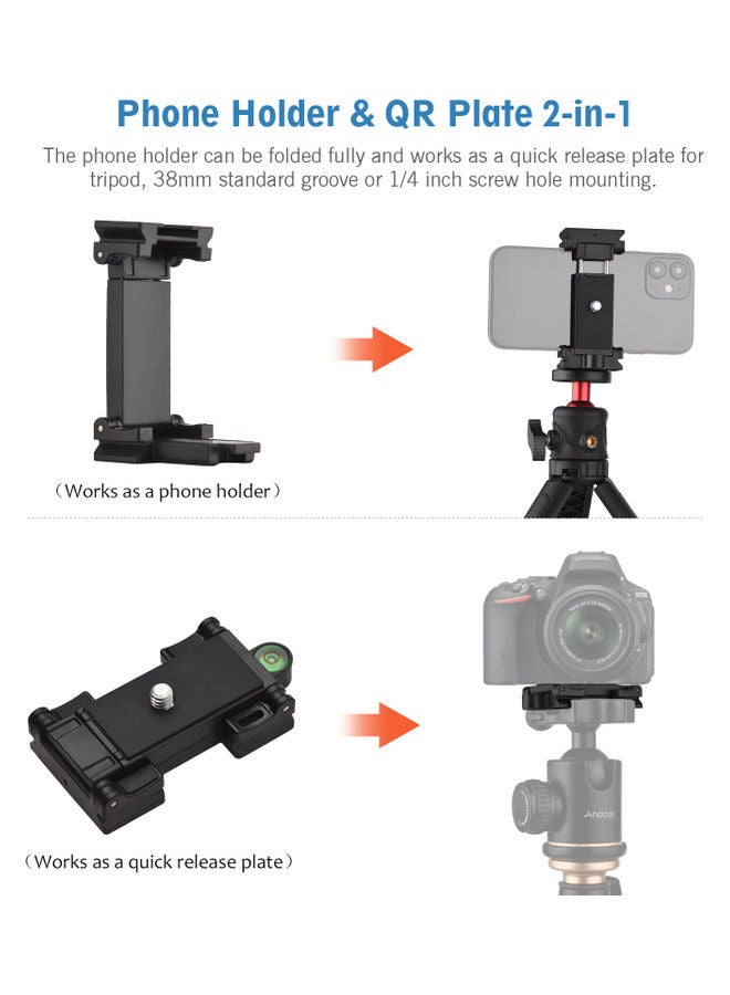 أندوير مجموعة حامل للهاتف مع حامل ثلاثي القوائم بتصميم محمول أسود - Image 5