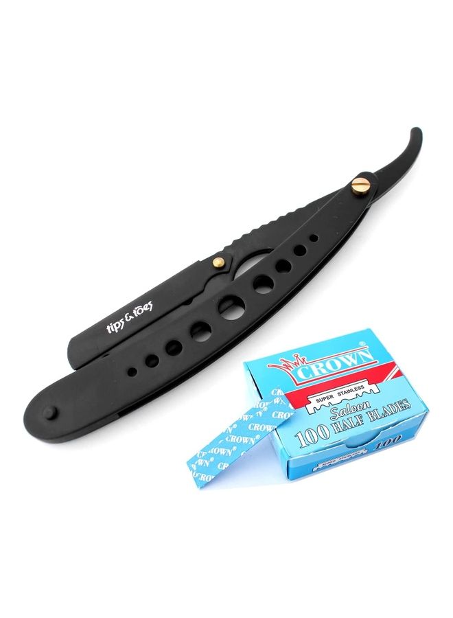 Tips & Toes Professional Straight Razor for Classic Shaving with 100 Blades Black  - Image 1