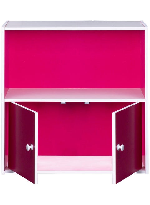 2-Tier Bookshelf Storage Cabinet with 2 Doors Magenta/White