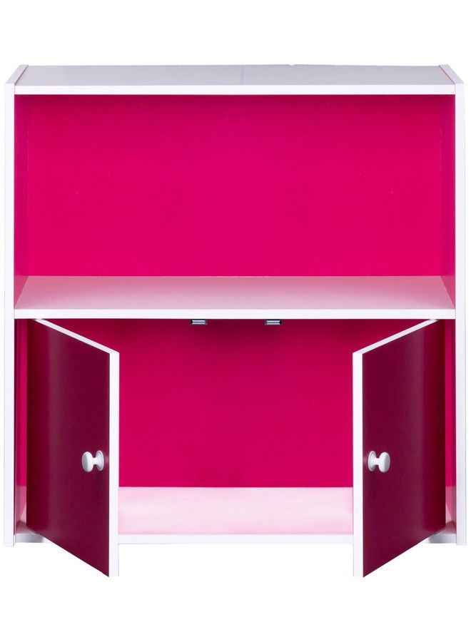 2-Tier Bookshelf Storage Cabinet with 2 Doors Magenta/White