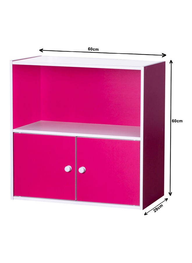 2-Tier Bookshelf Storage Cabinet with 2 Doors Magenta/White