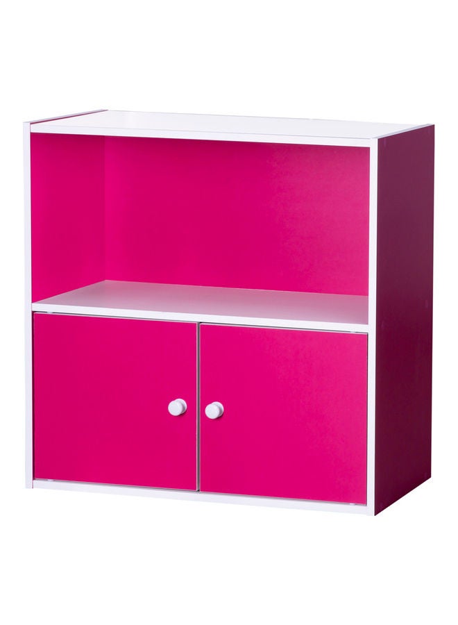 2-Tier Bookshelf Storage Cabinet with 2 Doors Magenta/White