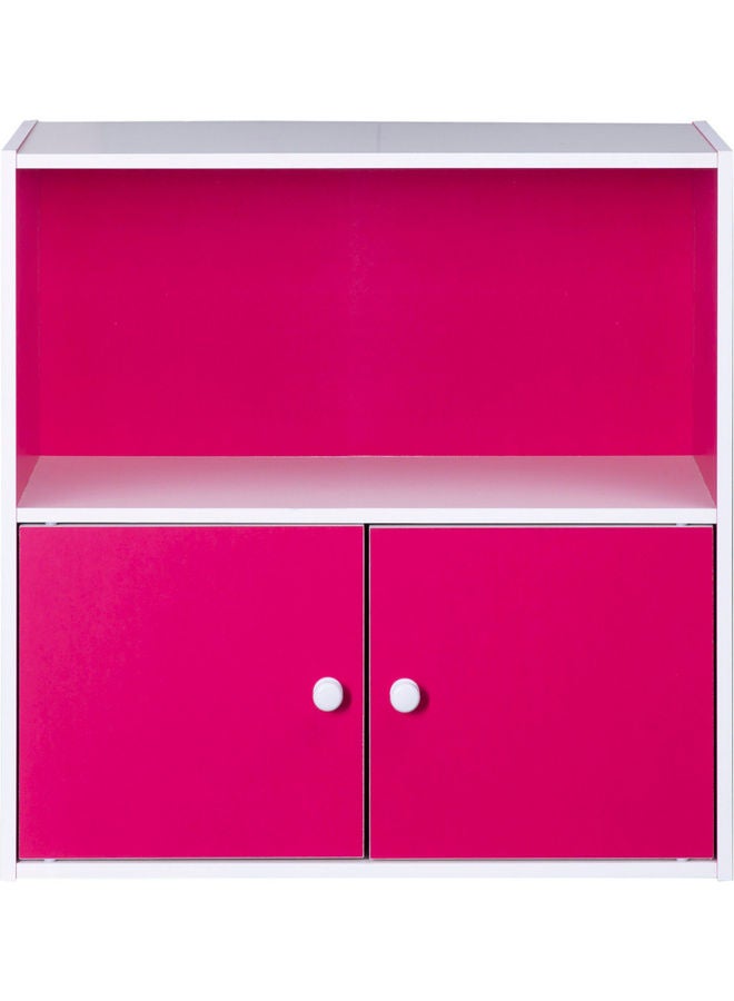 2-Tier Bookshelf Storage Cabinet with 2 Doors Magenta/White