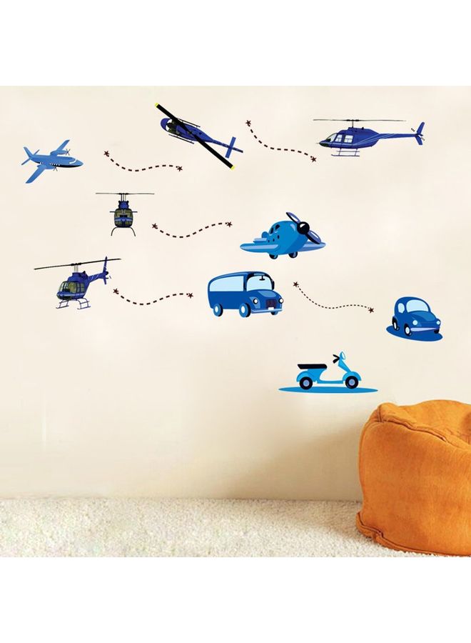 Removable Cartoon Airplane Wall Sticker Blue/Black 50 x 70 x 0.2cm