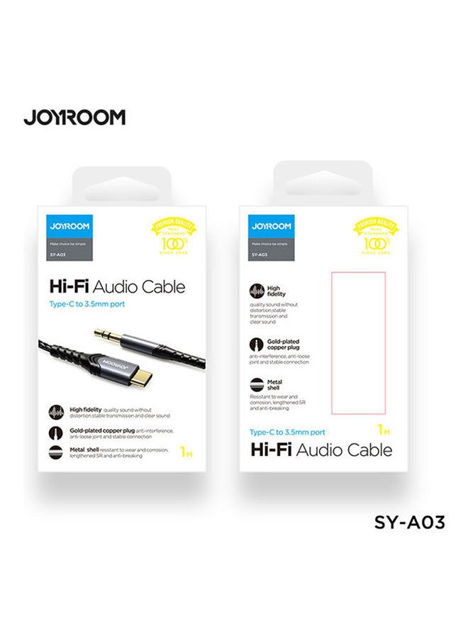JOYROOM HI-FI Audio Cable Earphone 3.5mm to Type-C AUX Audio Cable Black  - Image 4