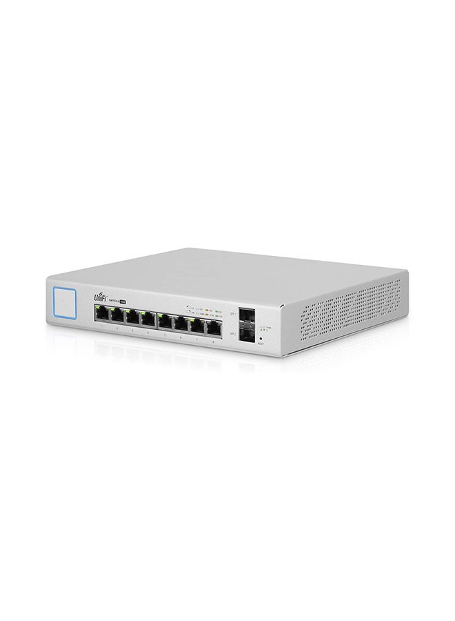 UBIQUITI US8-150W Layer 2, PoE Switch with (8) GbE, 802.3at PoE+ and 24V Passive PoE RJ45 Ports and (2) 1G SFP Ports Silver  - Image 1