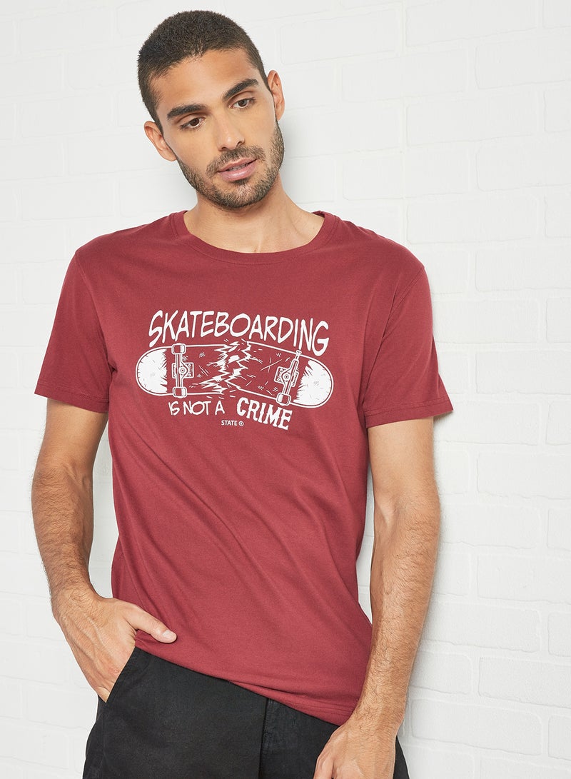 STATE 8 Slogan Print T-Shirt Dark Red  - Image 1