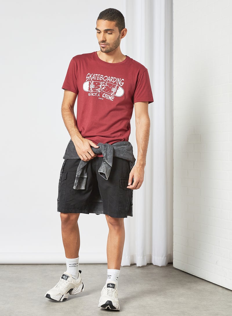 STATE 8 Slogan Print T-Shirt Dark Red  - Image 2