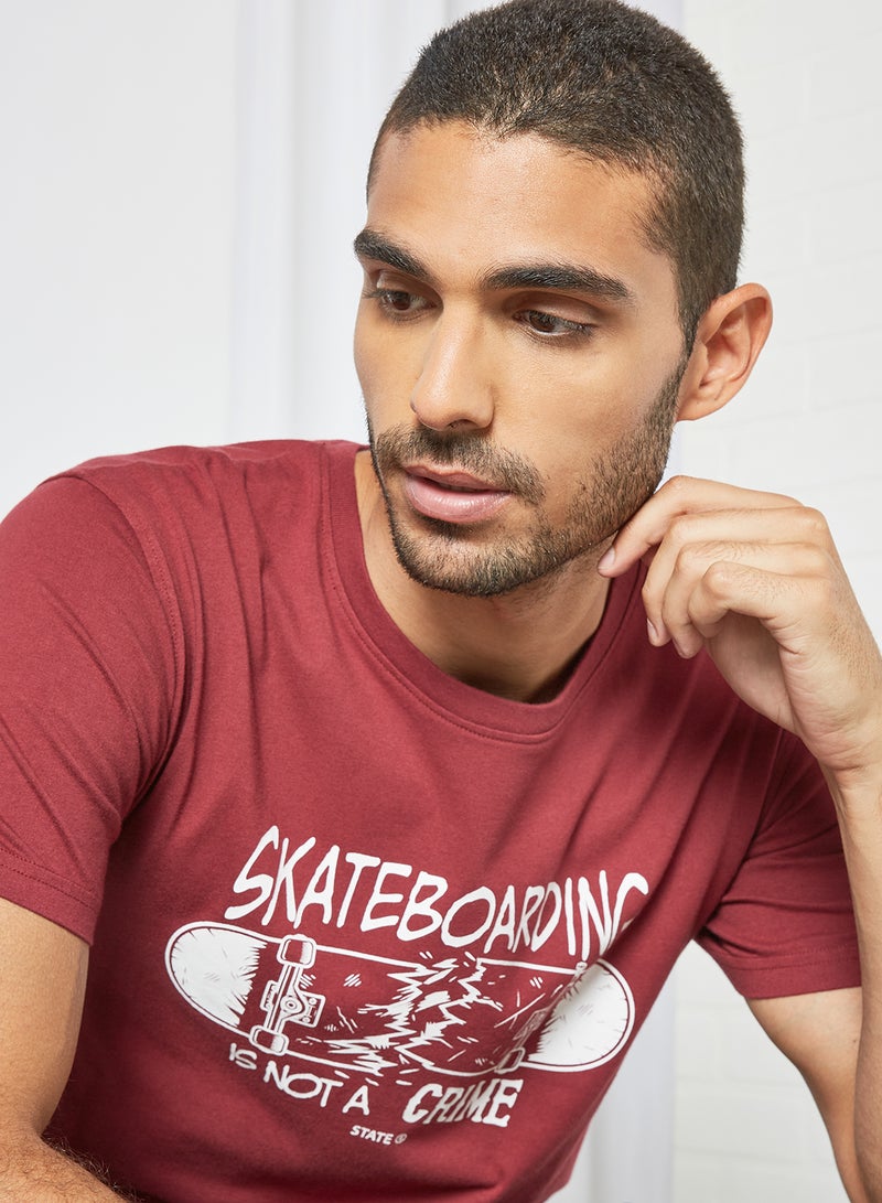 STATE 8 Slogan Print T-Shirt Dark Red  - Image 3