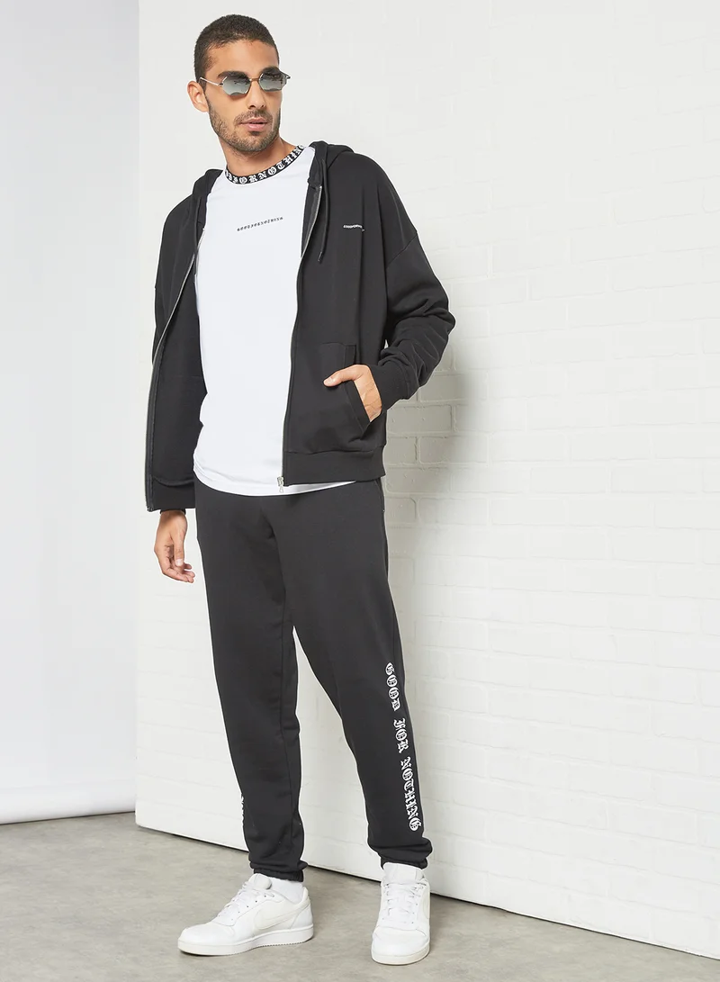 GOOD FOR NOTHING Full-Zip Oversized Hoodie Black