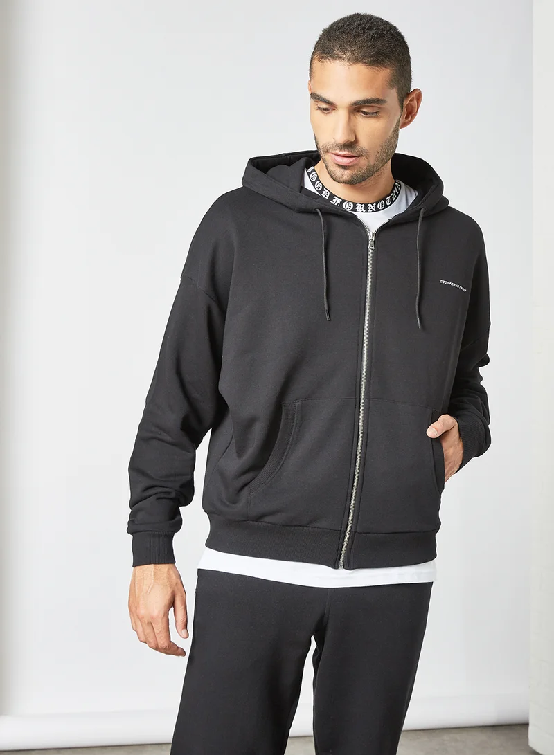GOOD FOR NOTHING Full-Zip Oversized Hoodie Black