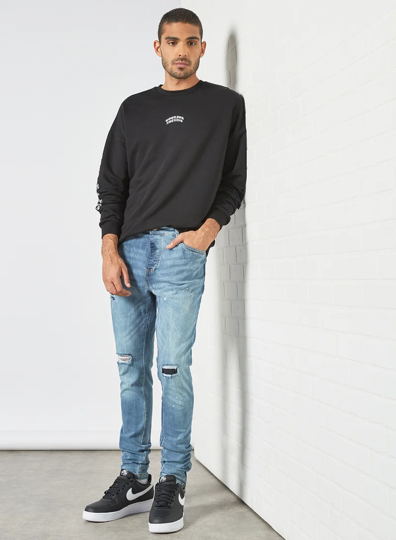 GOOD FOR NOTHING Printed Oversized Sweatshirt Black
