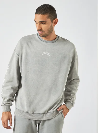GOOD FOR NOTHING Printed  Oversized Sweatshirt Grey