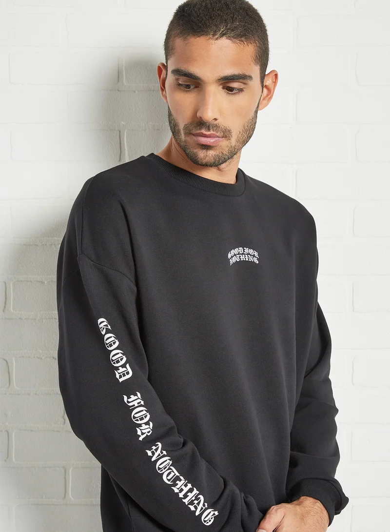 GOOD FOR NOTHING Printed Oversized Sweatshirt Black
