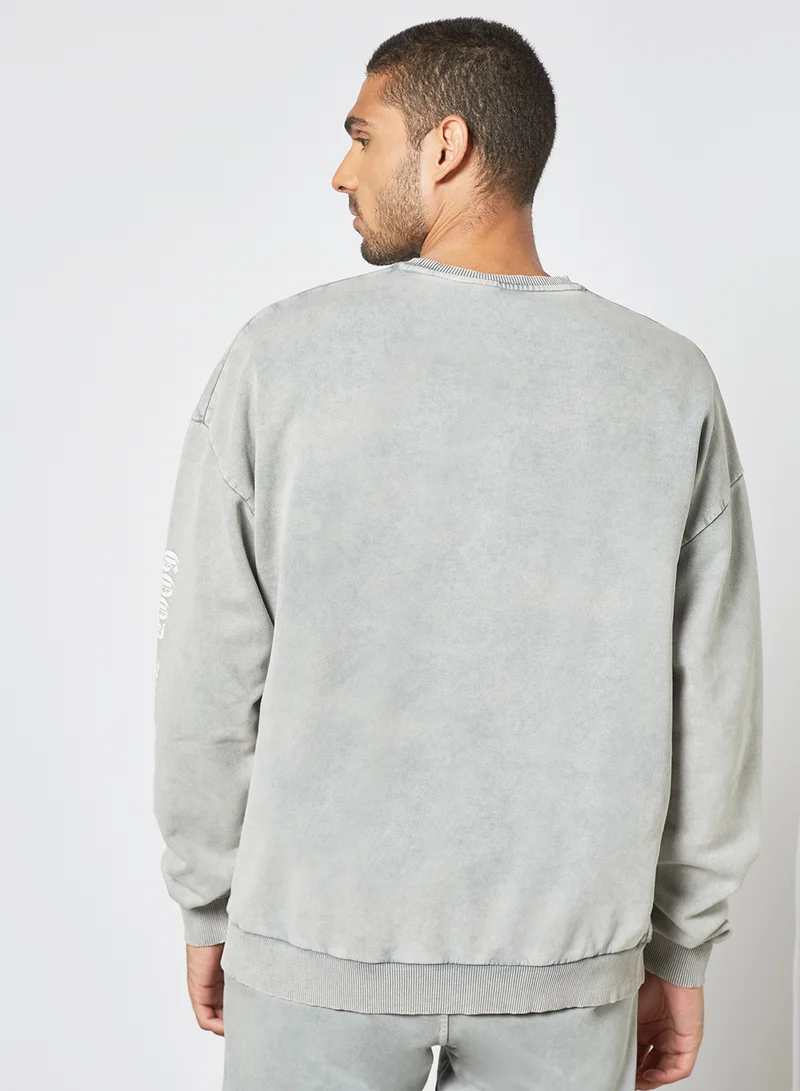 GOOD FOR NOTHING Printed  Oversized Sweatshirt Grey