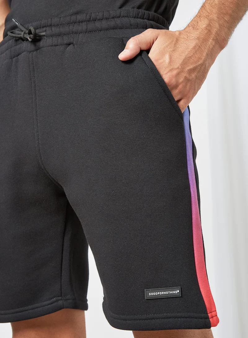 GOOD FOR NOTHING Ombre Tape Detail Shorts Black
