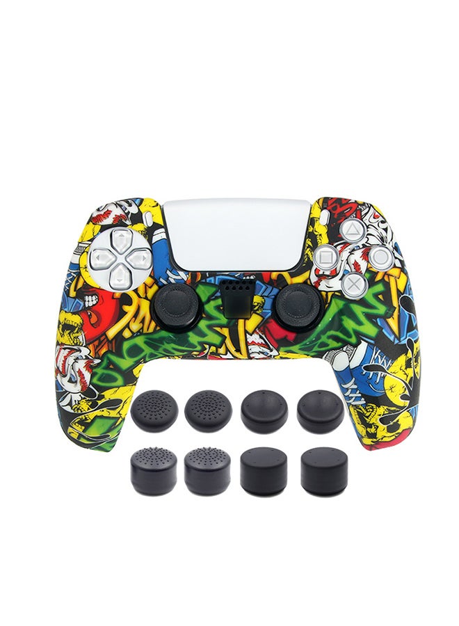 Vinyl Decal Soft Silicone Protective Cover for Sony PS5 Controller with 8 Piece Thumb Grip Cap 
