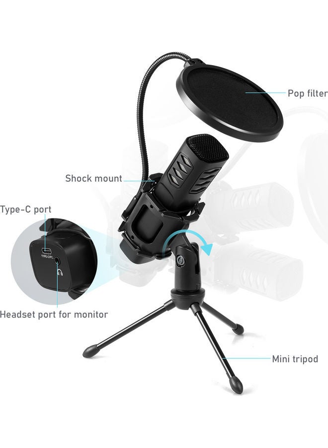 ماركة غير محددة ميكروفون مكثف بمنفذ USB مع حامل ثلاثي القوائم، مكون من 5 قطع  - Image 4