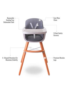 TEKNUM Premium Dual Height Wooden High Chair - Grey  - Image 3