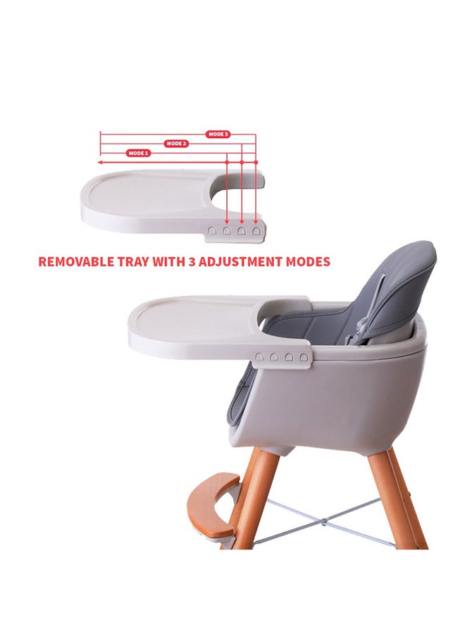 تيكنوم كرسي مرتفع بارتفاع مزدوج قابل للتعديل بتصميم حديث وأرجل خشبية - رمادي - Image 4